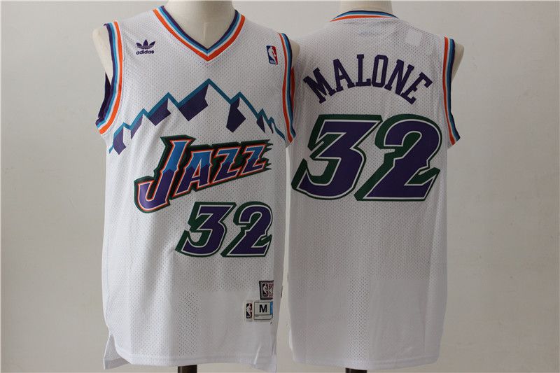 Men Utah Jazz 32 Malone White Throwback NBA Jerseys